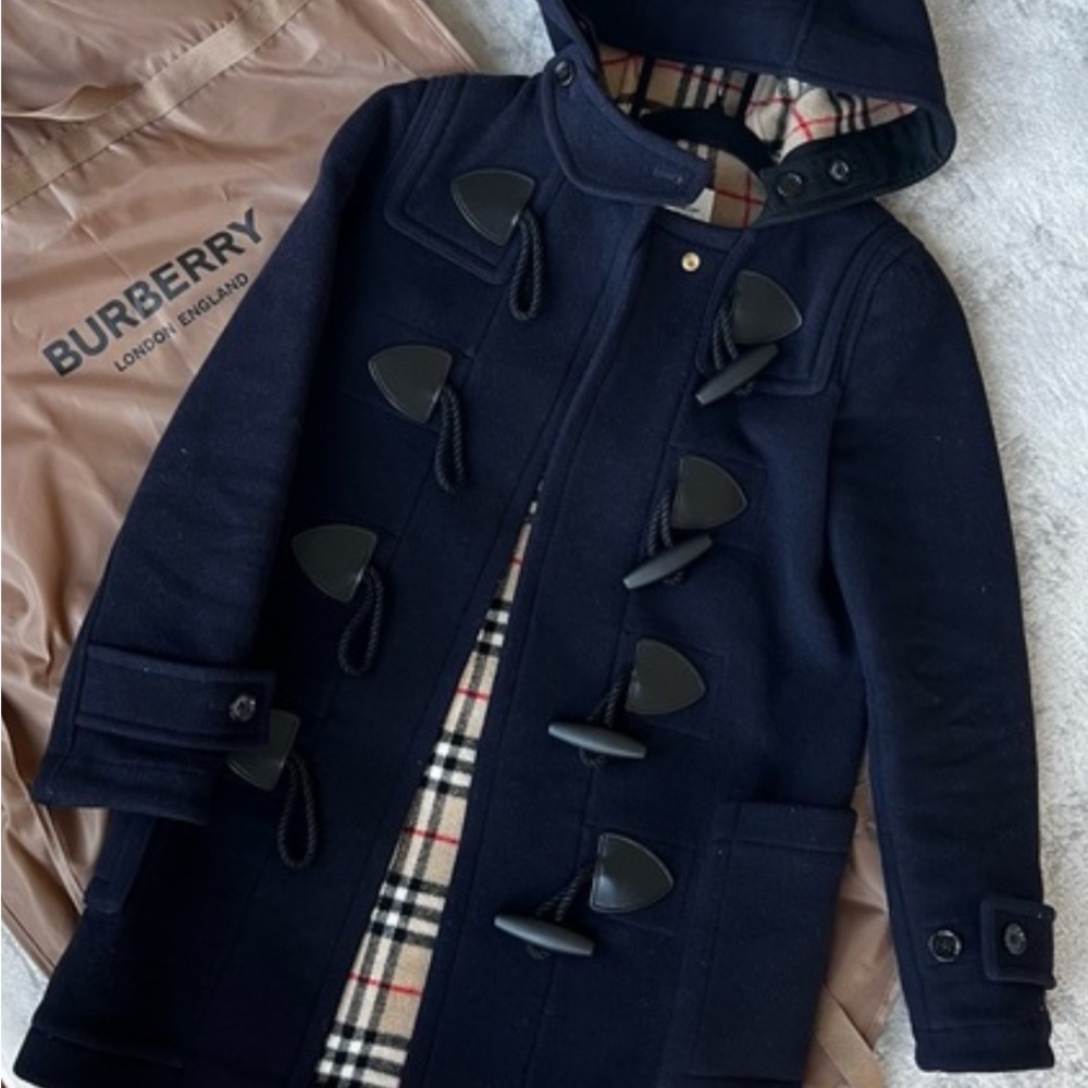 Burberry Navy Duffle Coat with Check Lining
